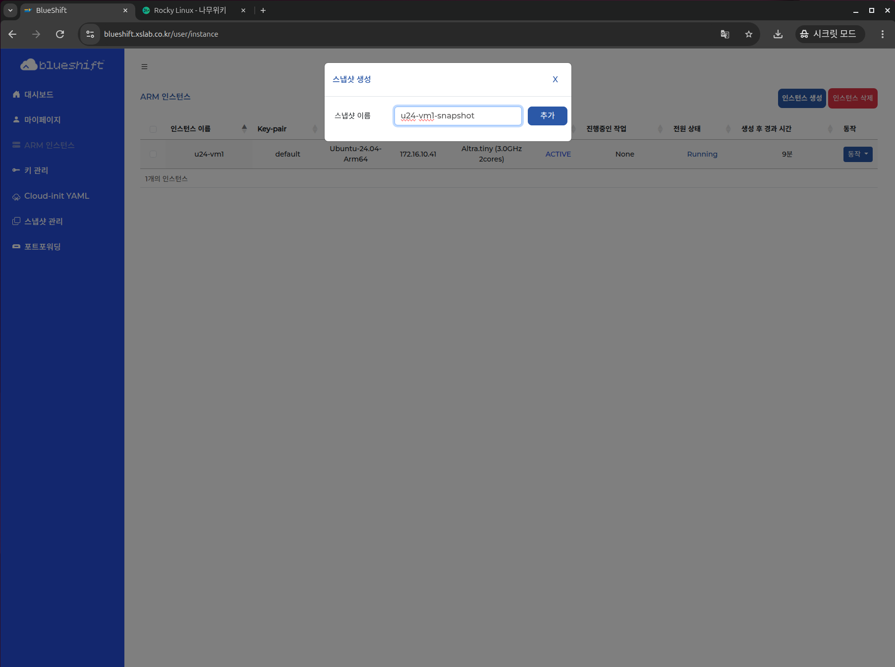 스냅샷 이름 입력 화면 1