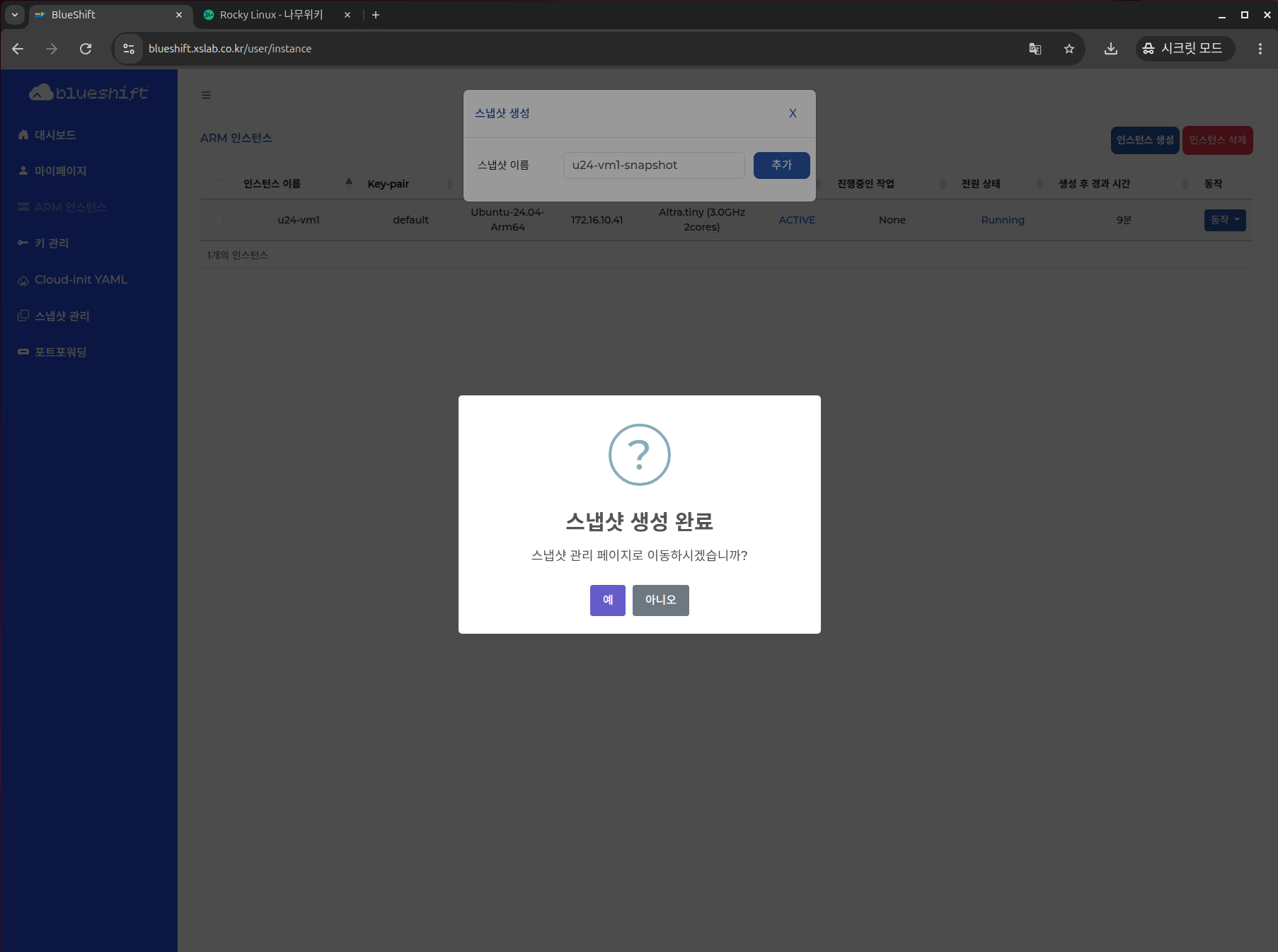 스냅샷 이름 입력 화면 2
