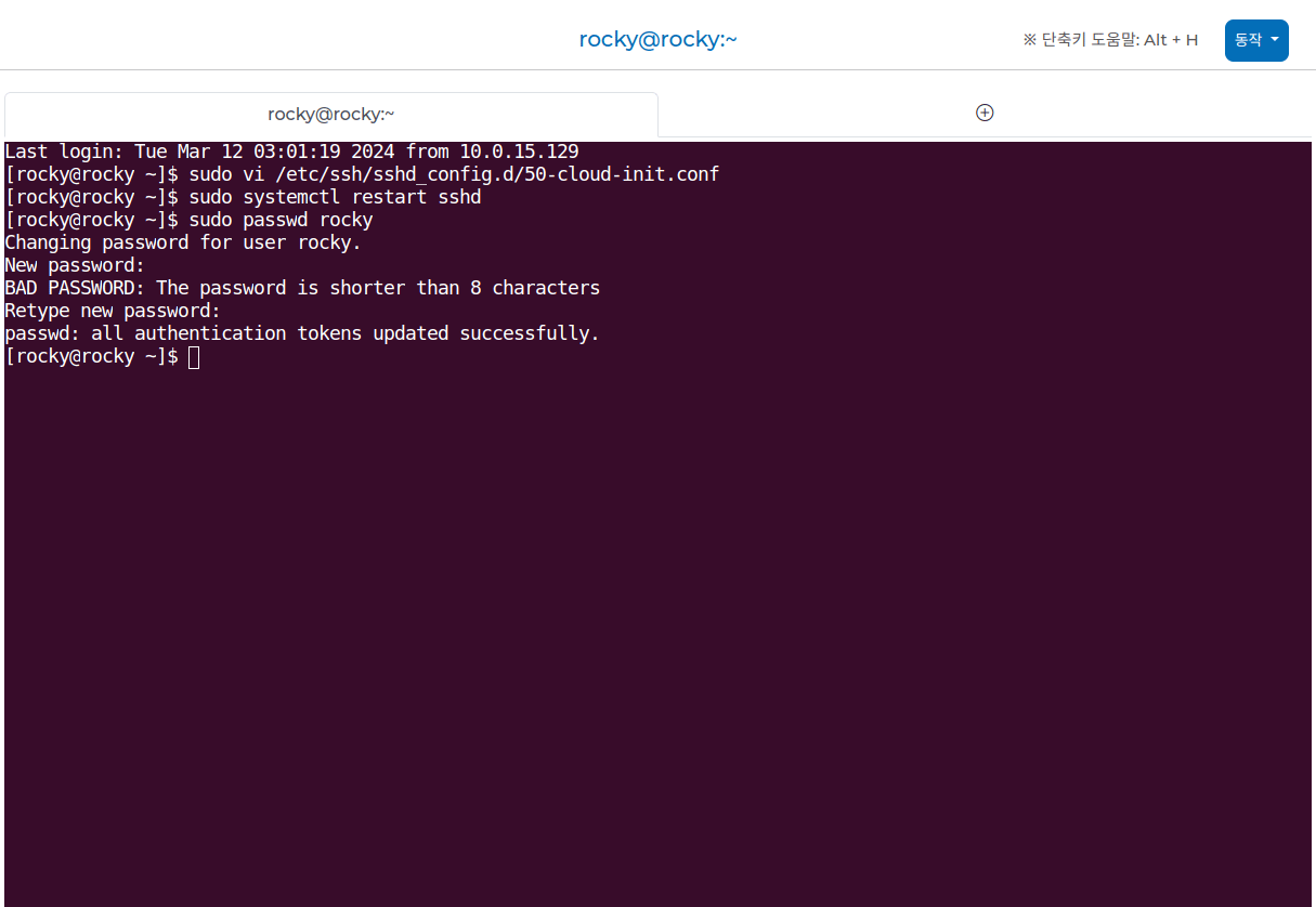 Rocky: rocky 계정 비밀번호 설정